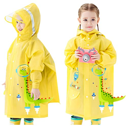 Hovkib Imperméables pour Enfants Garçons Filles Poncho de Pluie Léger Vestes de Pluie Dessin Animé Mignon Réutilisable Vêtements de pluie 1-8 Ans