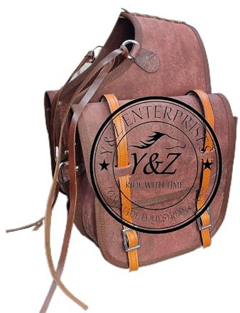 Y&Z Western Leather Saddle Bag for Horse | Horse Riding Pleasure Trail Ride Suitable for Horse Riding and Barrel Racing | Saddle Bag with Adjustable Strap | Size- Medium
