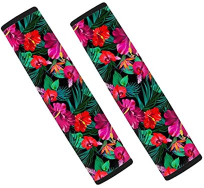 Suhoaziia Hawaii Floral Flowers Universal Auto Sicherheitsgurt Pads Bezug Bequeme Sicherheitsgurt Schulterpolster für Erwachsene Kinder 2 Packungen