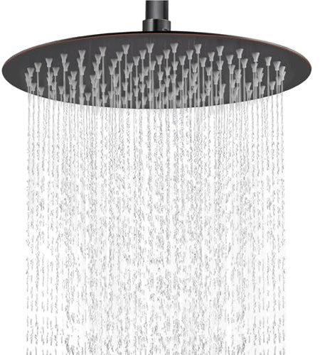 Midanya Round Rainfall Shower Head High Pressure Stainless Steel Waterfall Large Rain Shower Head Ultra Thin Design,Oil Rubbed Bronze 12 Inch