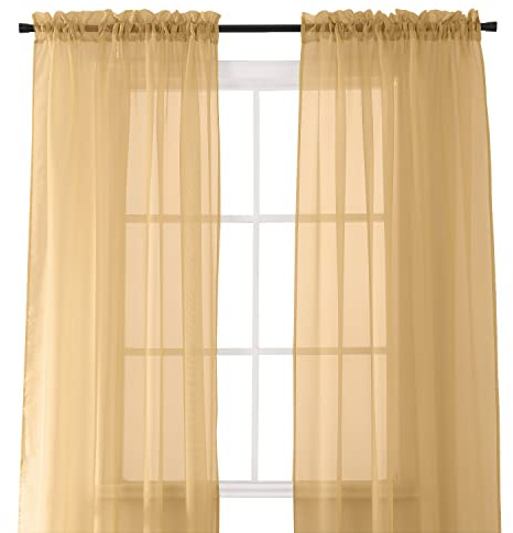 Elegant Comfort 2-Piece Sheer Panel with 2inch Rod Pocket - Window Curtains 40-inch Width X 84-inch Length, Tan
