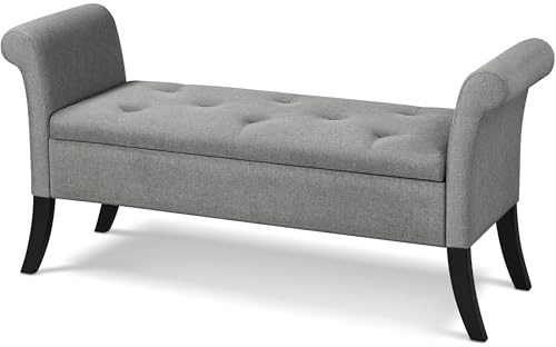 Yaheetech Banc de Rangement Bout de Lit Siège Coffre avec Accoudoirs et Compartiment Repose-Pieds pour Salon Chambre Entrée Tissu Pouvant Supporter 300 kg Gris Clair
