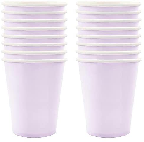 16 Vasos de Papel de Fiesta Morado Pastel - Decoración de Vajilla y Suministros para Niños - Platos y Decoraciones de Mesa