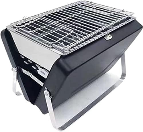 Parrillas de carbón Parrilla de barbacoa de carbón para el hogar para acampar Pincho de barbacoa plegable portátil Horno de barbacoa portátil de acero inoxidable para exteriores (Color: Negro) (Negro)