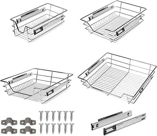 Herrselsam Lot de 4 tiroirs télescopiques de 60 cm - Tiroirs de cuisine extensibles - Tiroir à extension complète