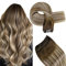 Hetto Tressen Extensions Echthaar 100g 55 cm Weft Extensions Echthaar Balayage Mittel Braun to Ash Blond Sew in Remy Gerade Invisible Doppelt-Tressen Weave Haarverlängerung #3/8/22