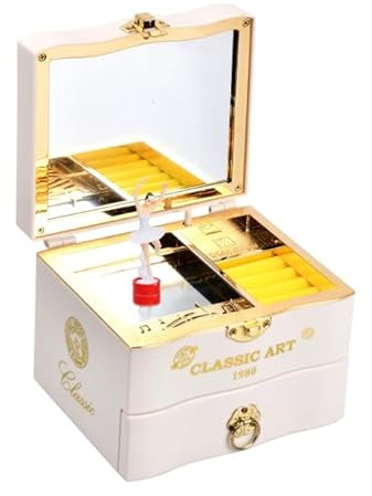 Rapidbok Joyero Musical, Caja de Música con Bailarina, Caja de Joyas con Música, Caja Joyero Musical con Cajón Extraíble y Espejo para Niñas, Infantil, Regalo de Cumpleaños