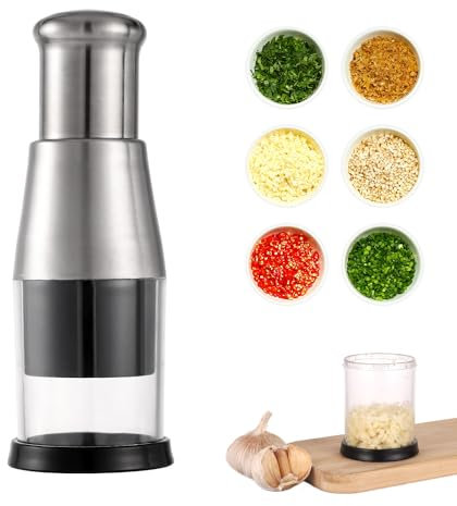 Manual Pressed Chopper, Stainless Steel Garlic Masher Manual Garlic Press Cutter Hand Pressed Food Crusher Pressed Garlic Mincer Kitchen Tools for Mincing Garlic Peppers Potato Onions