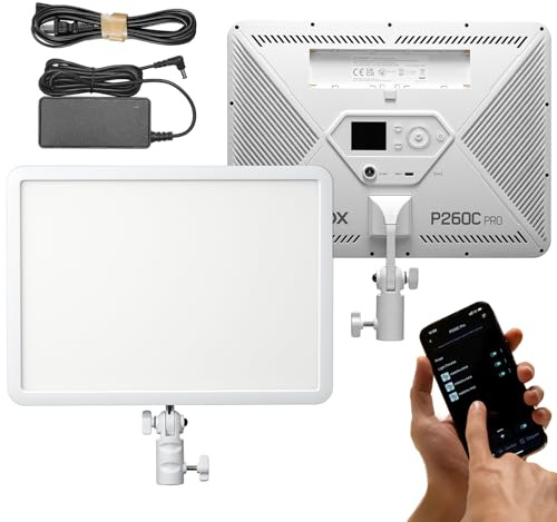 Godox P260C Pro Lampe Vidéo LED 45W Panneau Lumineux Bicolore 2800K-6500K CRI98+ Type C/DC/Batterie Couplage automatique NFC Contrôle APP pour diffusion en direct YouTube, TikTok
