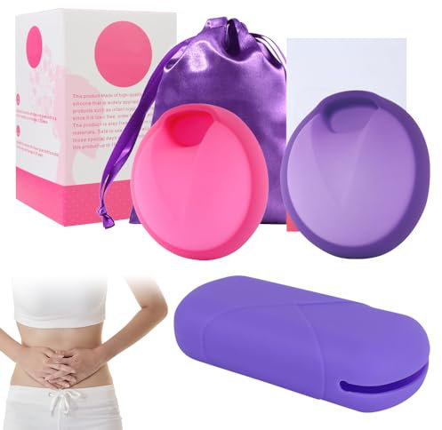 2 Stück Menstruationsscheibe Set,Wiederverwendbare Menstruationstassen aus Silikon Periodenscheibe mit 2 Größen (S und L) und Aufbewahrungstaschen Menstrual Cup Menstruationsscheibe für Sport (Purple)