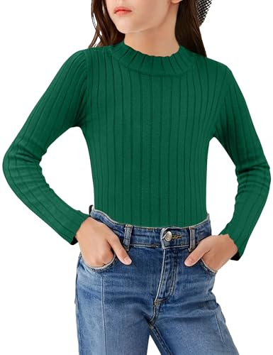 Arshiner Niñas Camiseta de Manga Larga Térmica Niño Medio Cuello Alto Camiseta Elegante Suéter Cuello Redondo Casual Otoño Invierno Manga Larga para Niñas 11-12 años Ivy