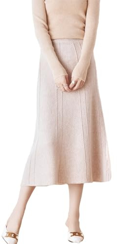 Ailaile Gonna lunga da donna per autunno e inverno, 100% lana merino, gonna in maglia, a costine, vita elastica, caldo vestitino in maglia, XXL