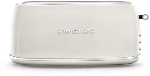 SWEISS Grille Pain Toaster GRV8 vintage, 2 Fentes, 6 Niveaux de puissance, Décongélation, Spécial Baguettes, Rapide et Uniforme, Nettoyage Facile, Tiroir ramasse-miettes, Beige, 1500 W
