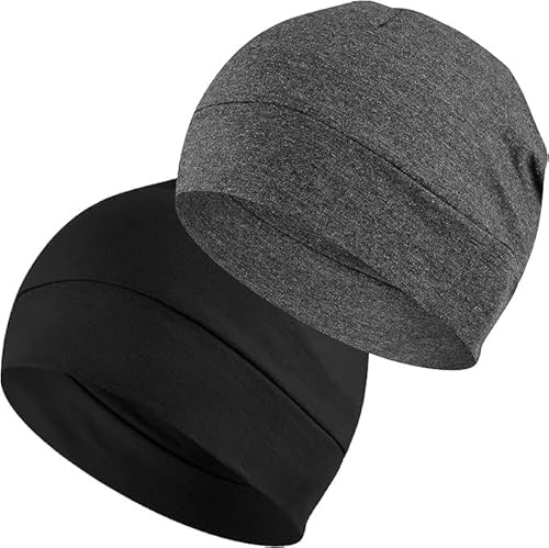 BISMAADH Cotton Skull Caps for Men and Women,2-Pack Lightweight Beanie Sleep Hats Breathable Helmet Liner Biking