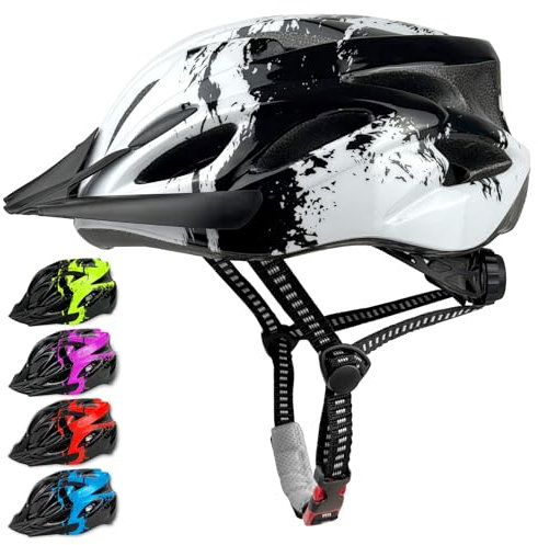 LeapBeast Fahrradhelm Kinder, Verstellbarer Kinderhelm für Jungen und Mädchen im Alter von 3-13 Jahren, Mehrere Belüftungen Helm, Multisport-Kinderhelm mit Visier, Schutzhelm (Weiß, M (55-58cm))