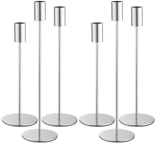 Porta Velas de Metal de 6 Piezas, Tres Alturas 33/28/23cm. Decoración Retro Elegante Candelabros para Velas para Bodas, Fiestas, cumpleaños, Decoraciones de Mesa(Plata)