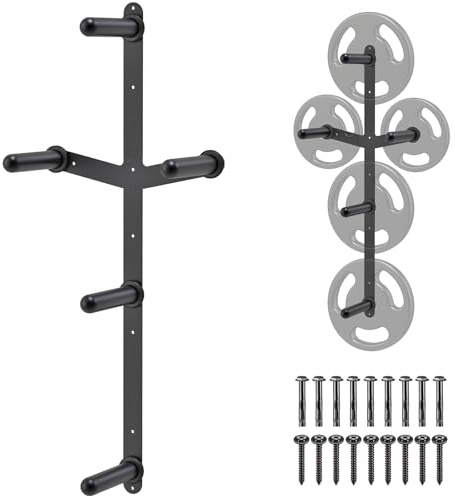 Kipika Estante de almacenamiento de placas de peso montado en la pared (3 clavijas y 2 alas de peso) Estante de almacenamiento para barras con barra en T, accesorio de plataforma de minas terrestres