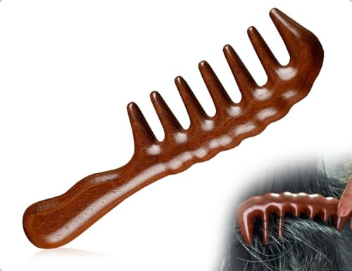 AOYEGIC Pettine in legno, pettine arricciacapelli a denti larghi fatto a mano in legno di sandalo, utilizzato per la cura della testa di uomini e donne, massaggi, parrucchiere, uso quotidiano.