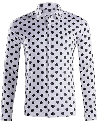 Generisch Traje Camisa Hombre Hombre Verano Polka Dot Camisa Moda Cuello Plegable Street Daily Top Holgada Camisa Casual Transpirable Cómoda Camisa de Manga Corta para Hombre Camisas de Manga Corta