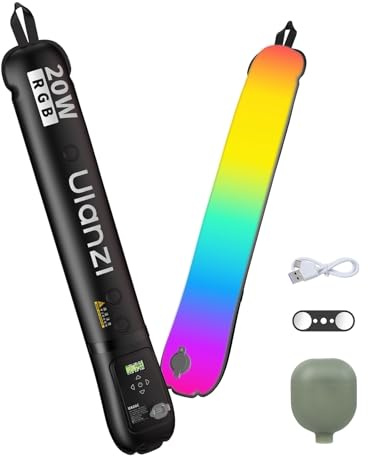 Ulanzi UA20C RGB Tube Light, 20W Inflatable LED Fill Light for Video Recording & Photo Photography, 1800K–10000K CRI95 2500mAh Cordless Magnetic Portable Handheld TPU Video Lighting Wand w 1/4 Mount