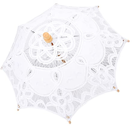 Mrisata Spetsparaply, Elegant Vit Beige Bröllopsfotograferingsrekvisita med Delikat Spetstak och Antislip Trähandtag, för Dekoration Av Bröllopsfester Firande (Mjölkvit trumpet)