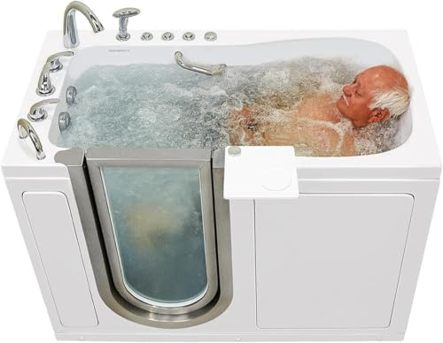 Ella Deluxe 30x55 Acrylic Air and Hydro Massage Walk-In Bathtub with Left Inward Swing Door, 5 Piece Fast Fill Faucet, 2 Dual Drain
