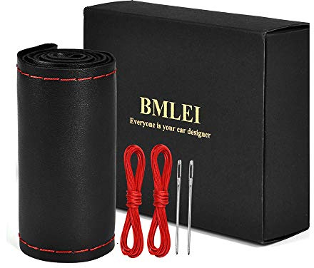 BMLEI Leather Steering Wheel Cover, Stitch on Car Steering Wheel Wrap