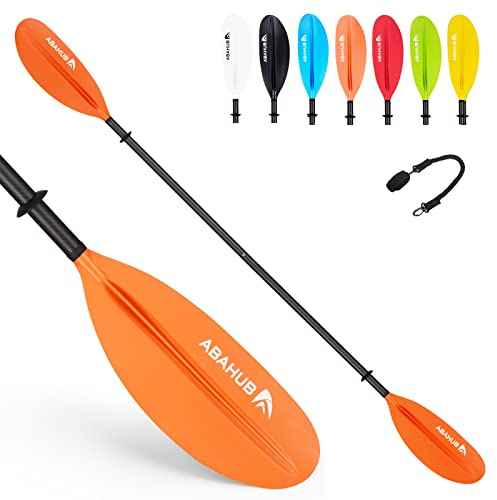 Abahub 230cm Pagaie Kayak Carbone Rame Double Paddle avec Paddleline pour Kayak Aviron Bateau Canoë,Tige en Alliage Carbon, Lames en Plastique Noir/Blanc/Rouge/Bleu/Vert/Orange/Jaune