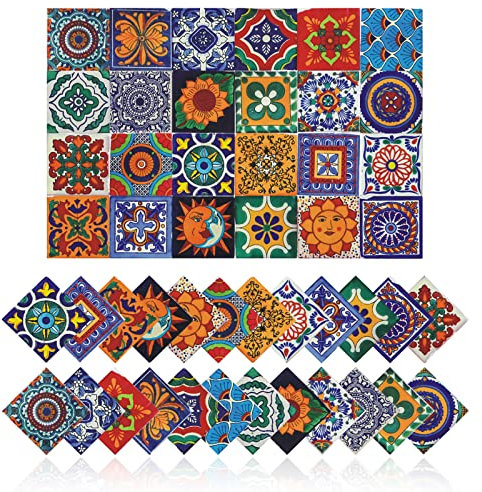 Cendray 24Pz Adesivi per Piastrelle Decorazione Murale Bagno Cucina Parete Adesivi Impermeabile PVC Adesivi Decorazione - Adesivo 2D con Design retrò in Stile Mosaico (10x10cm)