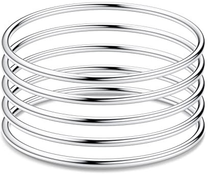 JeweBella 5 Pièces Armreif Armband Damen Edelstahl Dünnes Armreif Stil Glatt Poliert Armband Silber/Gold Stapelbar Armreif Damen Set für Damen Frauen 3MM