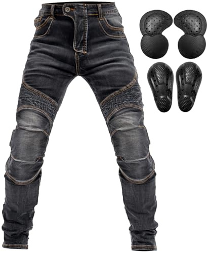 QIYUANT Herr Motorcykelbyxor Skyddsjeans Motocross Stretch Rivbeständiga Casual Retro Racing Ridbyxor i Denim med CE Uppgraderade Avtagbara Skyddsutrustning, Svart, M