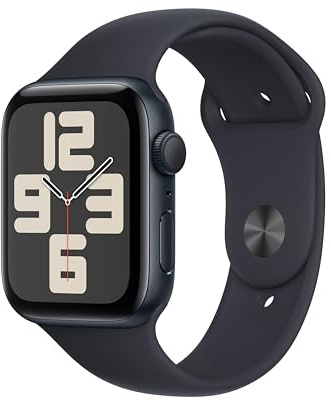 Apple Watch SE (2ª generazione, 2023) GPS 44 mm Smartwatch con cassa in alluminio color mezzanotte e Cinturino Sport mezzanotte - S/M. Fitness tracker, monitoraggio del sonno, Rilevamento incidenti