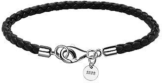 JEVINDA Leather Bracelet for Men Women 4MM Braided 925 silver Clasp 20/21cm with Jewelry Gift Box Handcrafted (Brown, 8.2'')
