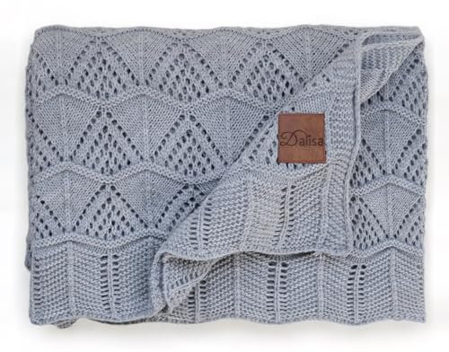 Dalisa Emily Häkel-Strickdecke: Emily, Grau130x170 cm Geometrische Eleganz, 100% Akryl, Oeko-Tex Zertifiziert – Perfekt für Gemütliche Stunden auf Sofa, Couch, Bett