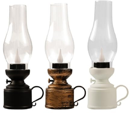 3PCS Electronic Oil Lamp, LED Oil Lamp, Vintage Flameless Table Lamp, LED Kerosene Lantern, Nightstand Oil Lamp, Battery Operated Retro Candle Lantern for Bedroom Living Room Decor