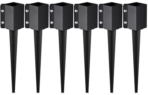 VEVOR Piquet d'ancrage pour poteau de clôture, 6 pcs, piquet de poteau en métal enduit de poudre noire, extérieur 610 x 113 x 113 mm (intérieur 89 x 89 mm) pour boîte aux lettres et barre de jardin
