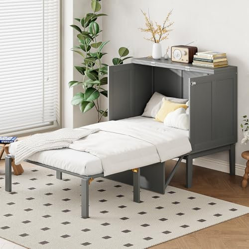 Billg Mobile Letto a Scomparsa Singolo 90x200 cm, letto da parete Multifunzione 2 in 1, Moderno Letto per armadio, Letto a Scomparsa Con ripiani e rete a doghe, Portata 150Kg, Senza materasso