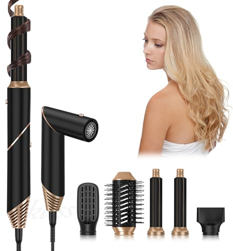 UKLISS Air Brush Styler 5 en 1 Sèche Cheveux Ionique Brosse Soufflante Brosse Chauffante Brushing Boucleur a Cheveux Fer à Friser à Air Brosse à Air Chaud Cadeau pour Femme Kit, Noir