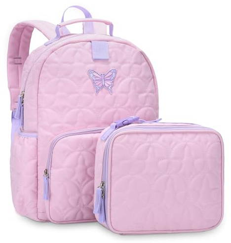 Chase Chic Zaino Bambina Bambino, 3-7 Anni Zainetto Scuola Elementare Ragazza Ragazzo con Borsa Porta Pranzo Set Leggero Zaino Asilo Bimba per Gita Elementari Scolastica, Farfalla Rosa