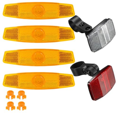 CALLYSONIC 8 reflectores de radios para bicicleta, ojos de gato, catadióptricos, amarillos, rectangulares, autoadhesivos, para motocicleta, bicicleta, scooter, tractores