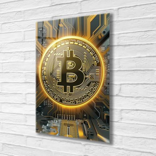 AREDE Wandbild Direktdruck auf Acrylglas (Plexiglas) – 40 x 60 cm – Bitcoin Kunst – Hochwertiger Kunstdruck mit brillanten Farben –Wanddeko für Wohnzimmer, Schlafzimmer, Büro– ohne Rahmen