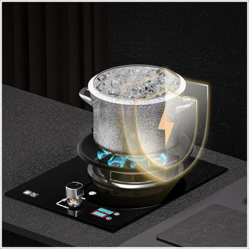 THEGA Fornello A Gas Portatile - Fornello A Gas in Vetro Temperato da 5,2 KW, Fornello da Cucina per La Casa con Funzione Timer, Piano Cottura A Gas con Bruciatore Singolo(NG)