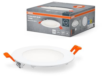 OSRAM Downlight Slim 120mm, spot encastrable LED, 8W, blanc neutre 4000K, 550 lumens, design fin, IP20, installation facile pour salons et cuisines