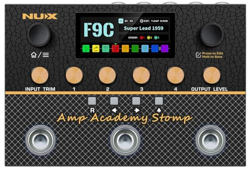 NU-X | Amp Academy Stomp Pedal | Pedale multi-effetto per chitarra con modellazione amplificatore, Bluetooth, Looper, interfaccia audio USB e catena di segnale personalizzabile per esercitarsi con