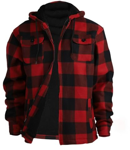 Generisch Veste à capuche de bûcheron doublée pour homme - Veste chaude en polaire sherpa de style chemise à carreaux | Veste d'extérieur robuste pour l'automne et l'hiver, XL