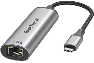 BrosTrend 5Gb Adaptador USB Ethernet, 5 Gigabit Adaptador Ethernet a USB C para PC Portátil MacBook iPhone, Thunderbolt Compatible Type C RJ45 Adapter para Windows iOS Android etc. Vida ÚTI Protección