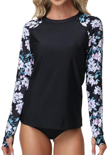 UV Shirt Damen Schwimmshirt Langarm UPF 50+ Rashguard mit Rundhalsausschnitt Sonnenschutz Badeshirt für Schwimmen, Surfen & Wassersport Atmungsaktive Quick-Dry Bademode