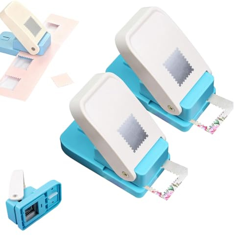 Square Postage Stamp Hole Puncher, 0.9x1.1inch Rectangular Stamp Punch, Stamp Shape Cutter Hole Punch for Paper Crafting Scrapbooking, Lever Action Stamp Punch Tool (2)