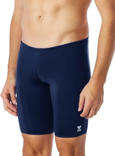TYR Sport Men's Solid Jammer Swim Suit,Navy,34