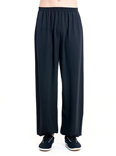 ICNBUYS Herren Kung Fu Tai Chi Hose Baumwolle Seide Schwarz XL